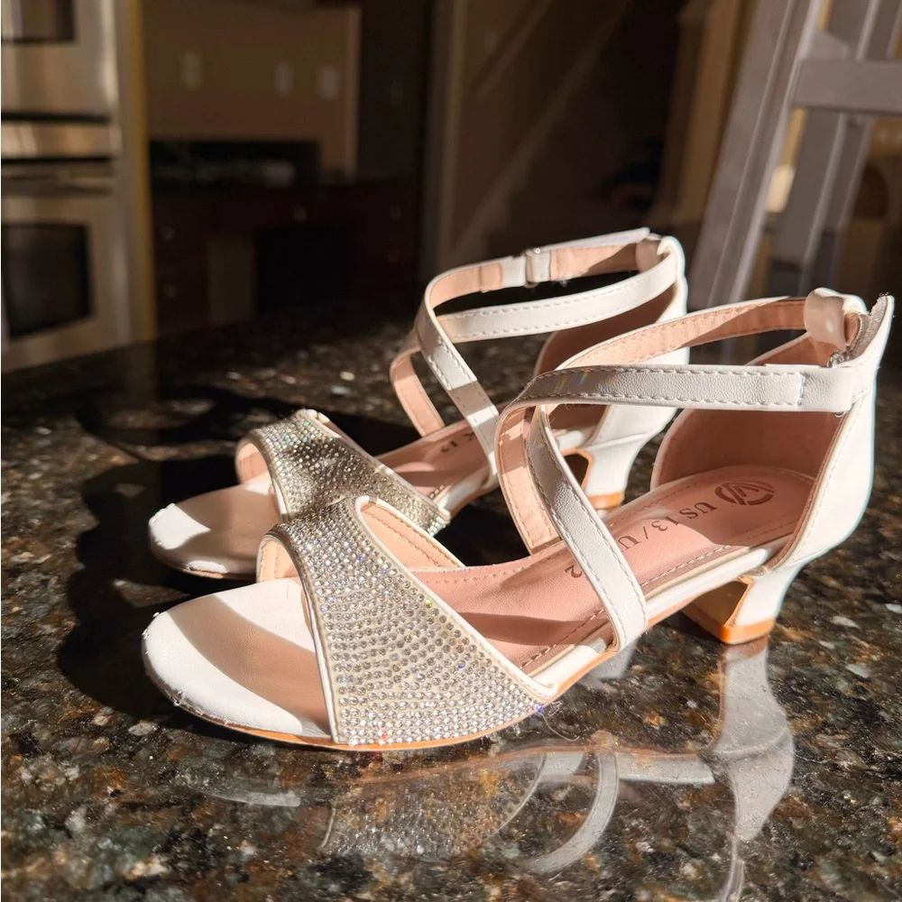 Girls' White Rhinestone Crisscross Dress Sandals